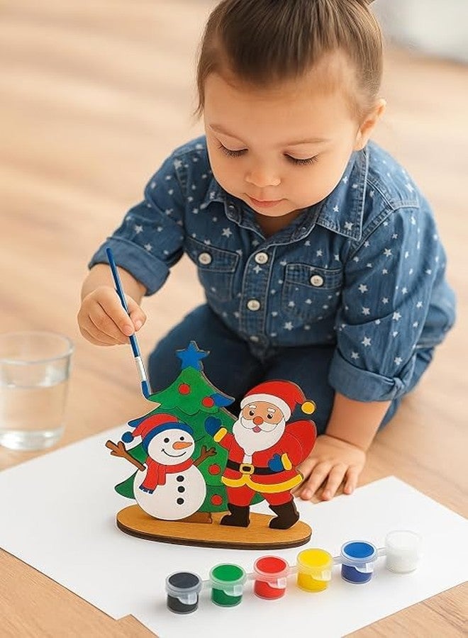 GreyArt DIY Christmas Wooden Painting Set for Kids | Easy to Assemble Christmas Craft Kit with MDF Cutouts, Paints & Brush | Santa, Snowman & Christmas Tree Art Kit for Kids Creative Activity - Image 3